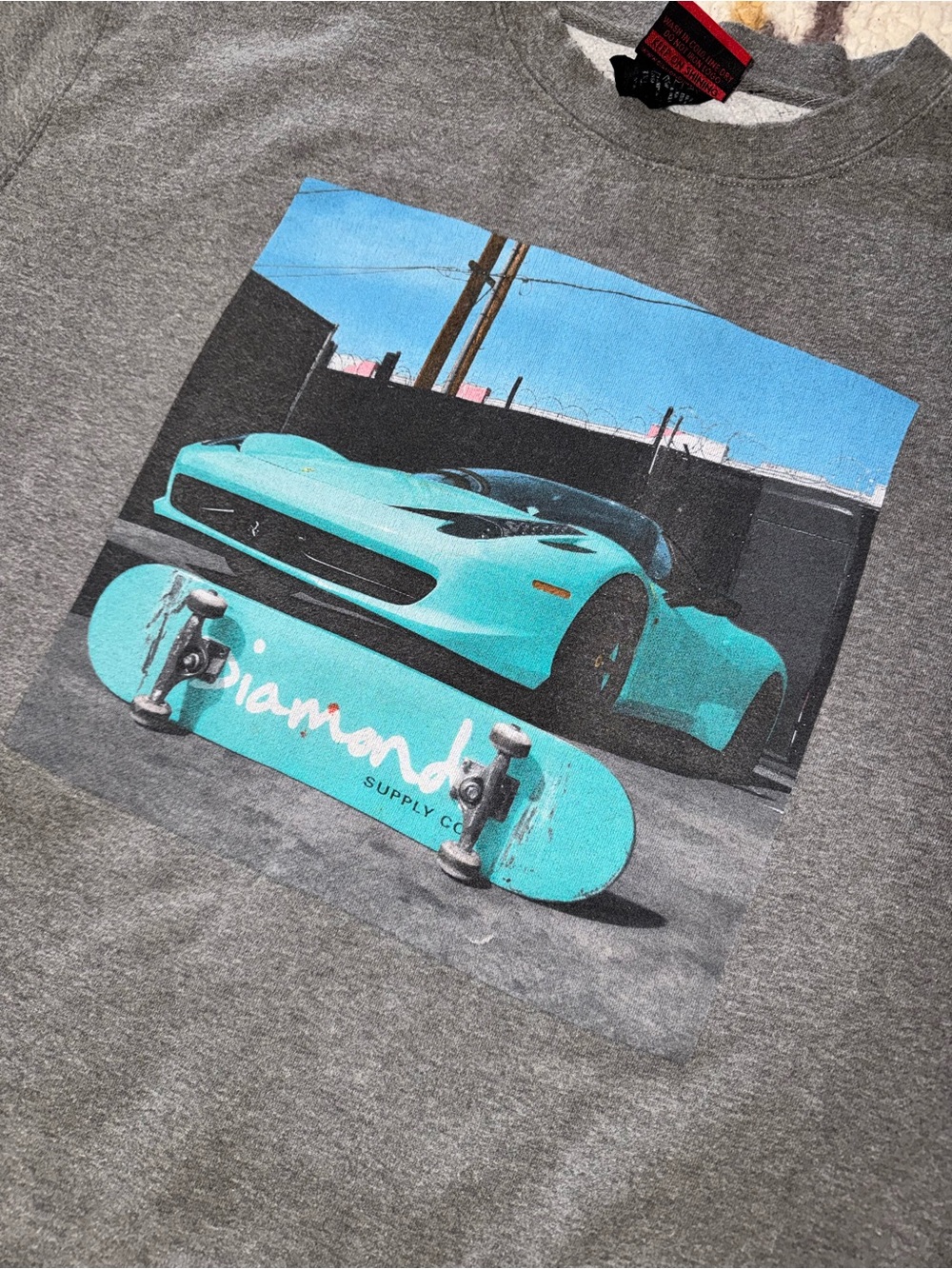 Diamond Supply Co. Gray Crewneck Sweatshirt w Nick Diamond Ferrari 458 & Skate